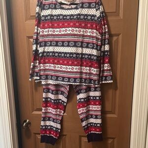 LOFT Red, Navy & White Striped Snowflake Pajama Set